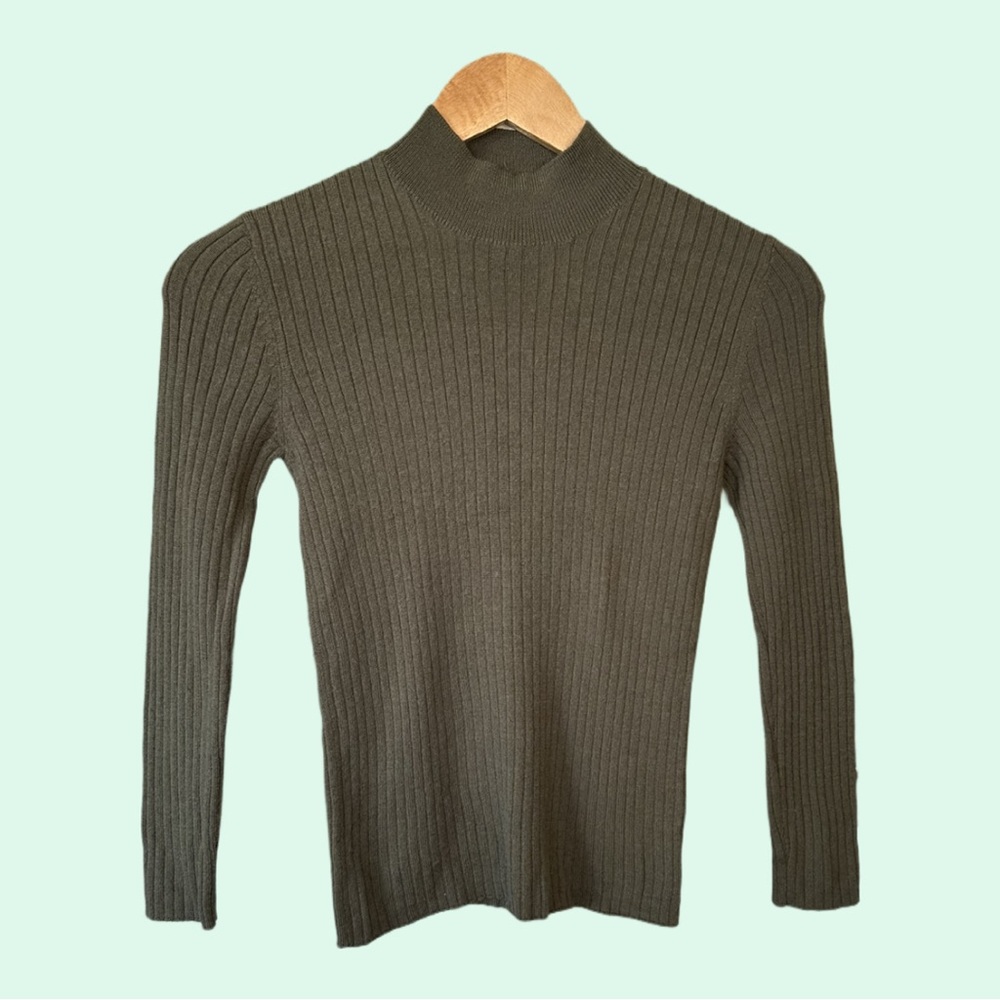 Alexa Chung for AG Olive Green Ribbed Wool Blend Mock neck Knit Top sz XS
